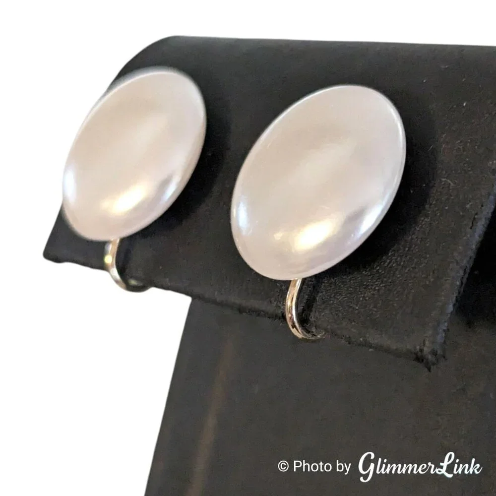 Vintage 1950s White Faux Pearl Button Earrings – Adjustable Screw Back Earrings